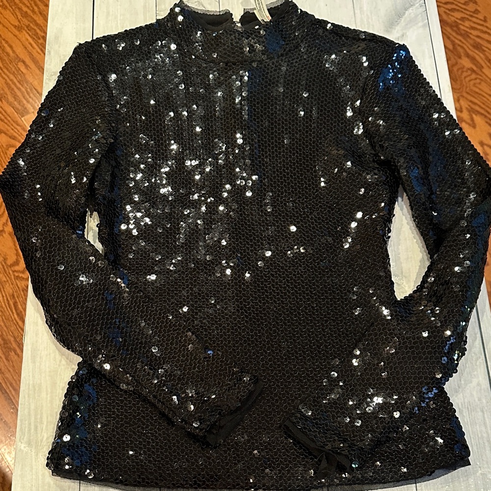 Intimately Free People Sz XS Diamond Eyes Black Sequin Top - Picture 2 of 9